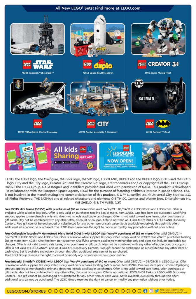 LEGO Store Calendar May 2021 back